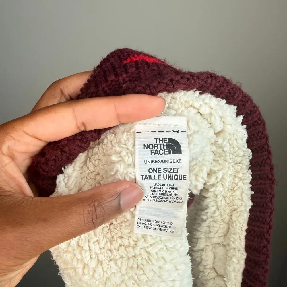 The North Face Neck Gaiter Burgundy Fair Isle Sherpa Fleece Lined Winter OS